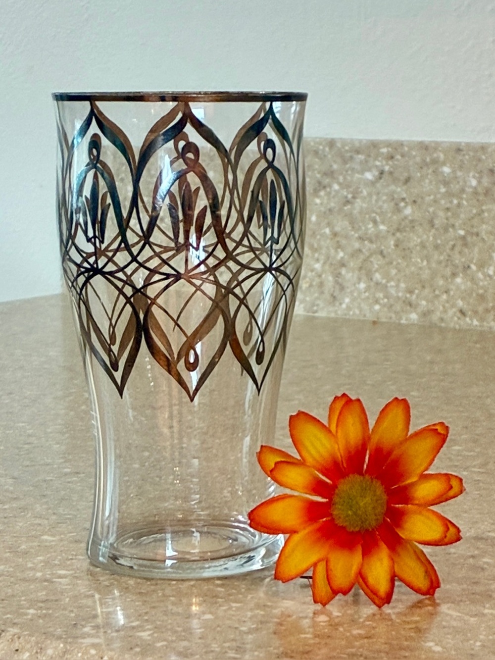 Vtg Mid Century Art Nouveau Silver Overlay Tumbler Highball Juice Glass